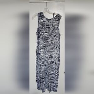 Lane Bryant Dress Sz 14/16 Midi Maxi Slit Sleeveless VNeck, Navy & White